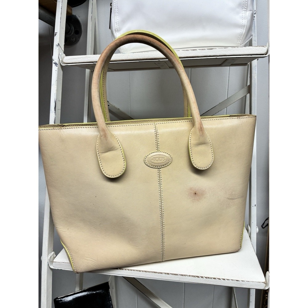 J.E. Tods Beige Leather Top Handle Tote Bag Made in Italy *See Photos*